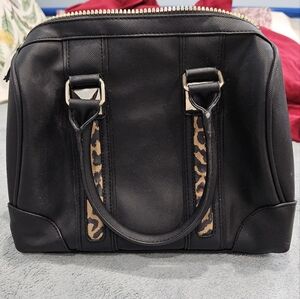 Black Fake Leather Handbag with Animal Print Accents, Small, Victoria Secret